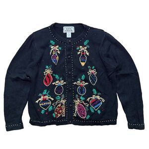 Vintage Cove Creek Embellished Holiday Cardigan Sz M Ornaments Ugly Christmas